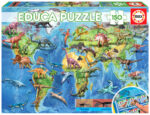 Puzzle 150 elementów dla dzieci Dinozaury Mapa Świata