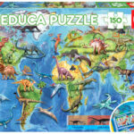 Puzzle 150 elementów dla dzieci Dinozaury Mapa Świata
