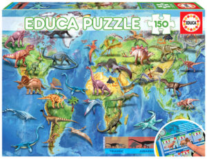 Puzzle 150 elementów dla dzieci Dinozaury Mapa Świata