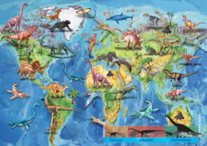 Puzzle 150 elementów dla dzieci Dinozaury Mapa Świata - obrazek 2